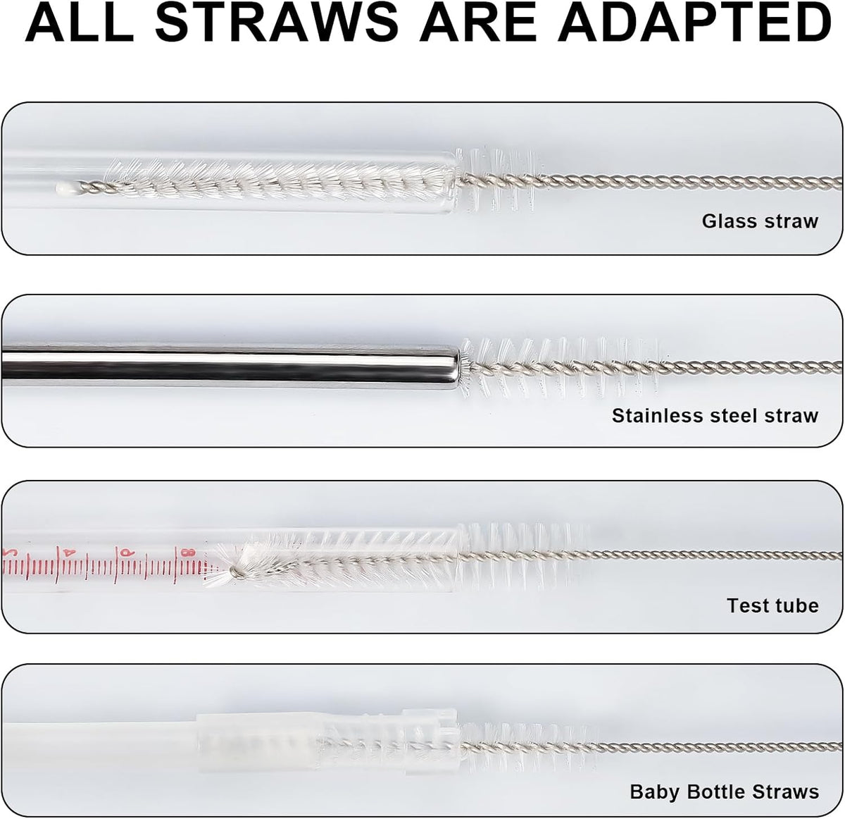 Straw Cleaner Brush Set, 12-Piece 11.8 Inch Long Botthle Cleaning Brush, Nylon Tube Brush Kit for Straws on Tumbler, Water Bottle, Sippy Cup and Pipes, Tubes or Tea Pot Spout