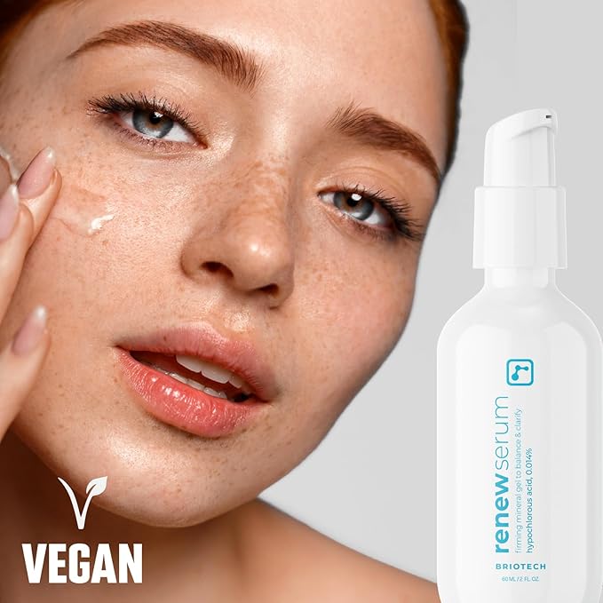 BRIOTECH Renew Serum, Hypochlorous Acid Mineral Gel, Soften Fine Line Appearance, Smooth Skin for Face, Neck, Chest, Spot Corrector, Soothe Redness, Vegan, 2 fl oz