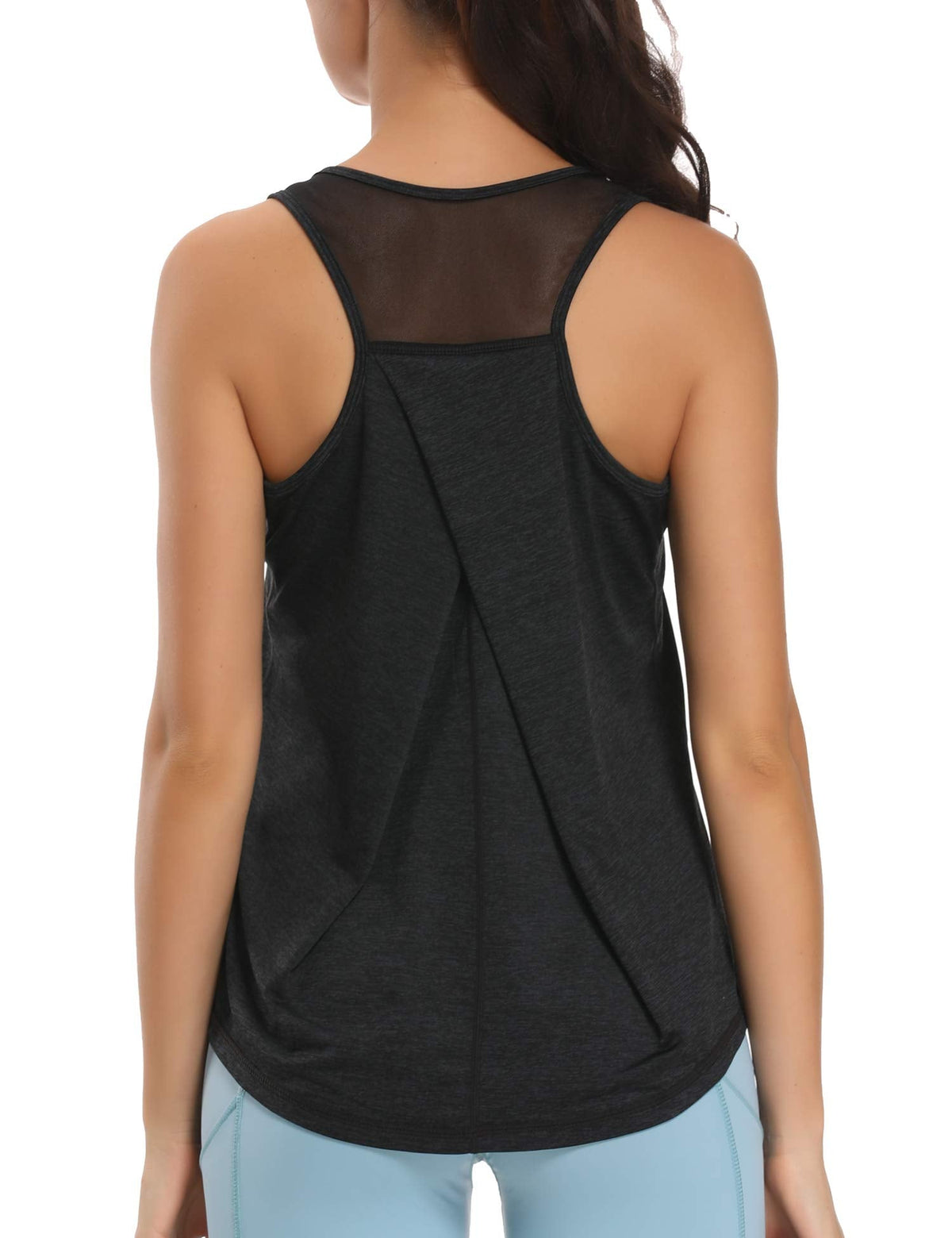 Aeuui Womens Workout Tops for Women Racerback Tank Tops Mesh Yoga Shirts Athletic Running Tank Tops Sleeveless Gym Clothes Dark Grey