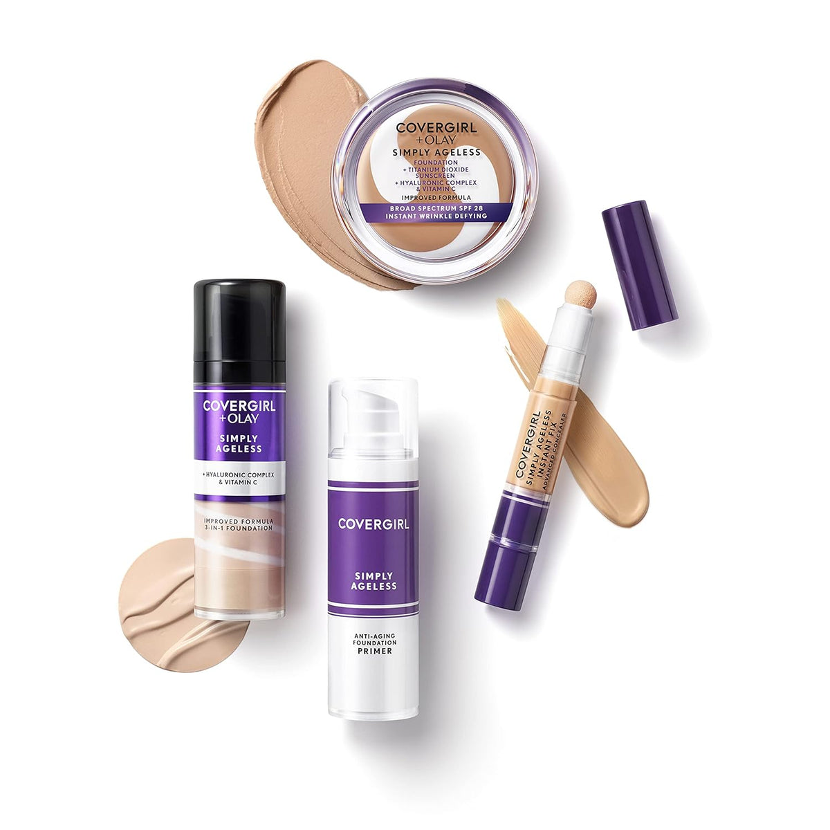 COVERGIRL Simply Ageless Instant Wrinkle Defying Foundation, SPF 28, Hyaluronic Complex & Vitamin C - 205 Ivory, Pack of 1