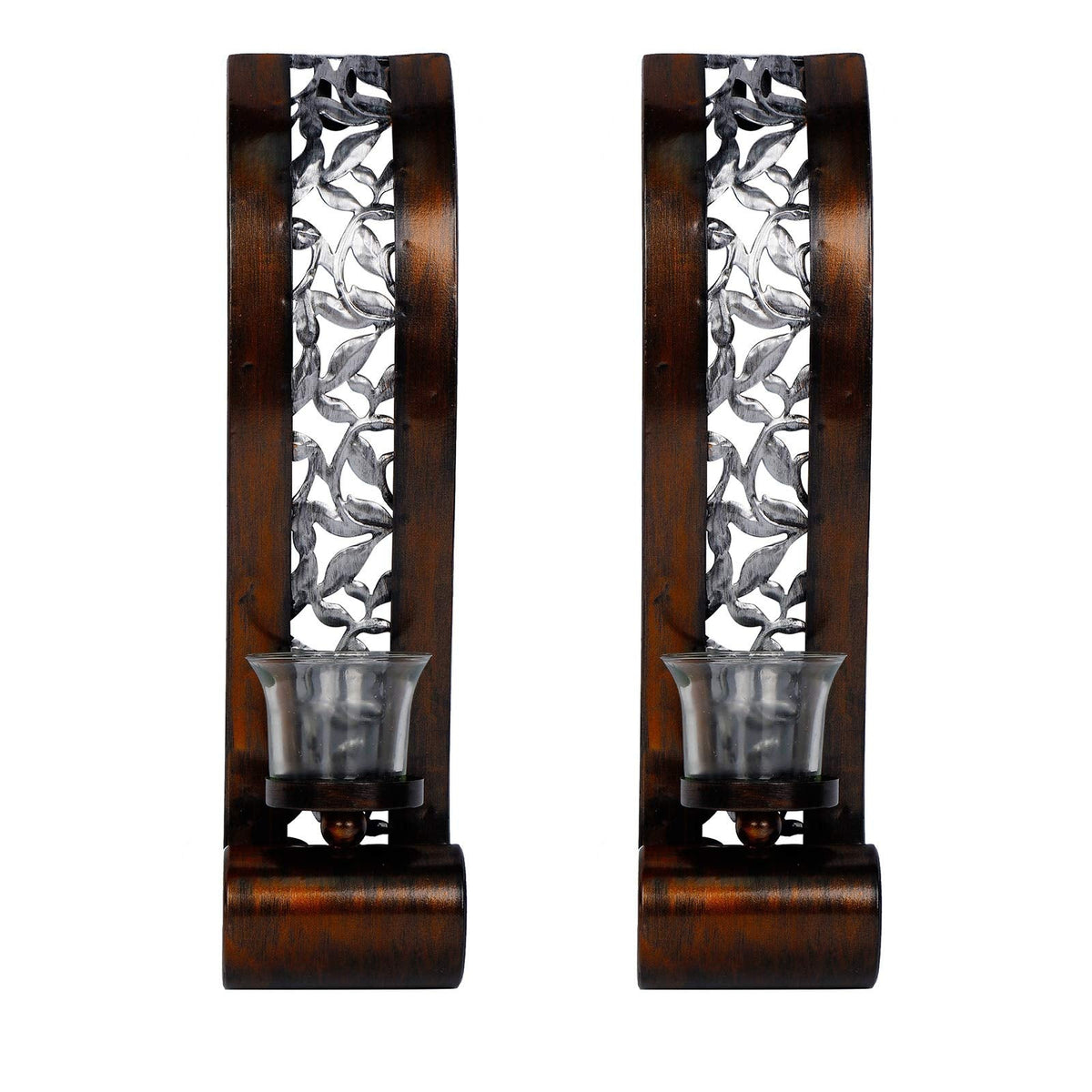 Shelving Solution Wall Sconce 14.4 x 3.5 Inch, with Tea Light Candle Holder Antique Bronze Style Metal Wall Art Decorations for Living Room, Bathroom, Dining Room and Office, Set of 2