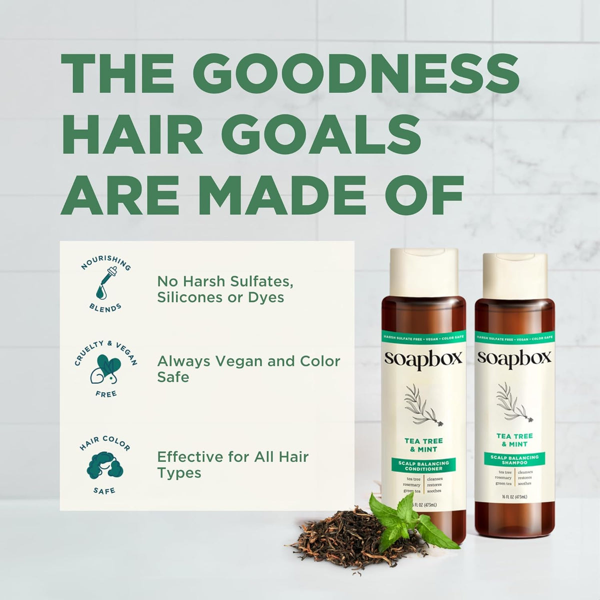 Soapbox Tea Tree Conditioner, Harsh Sulfate Free, Paraben Free, Silicone Free, Color Safe, and Vegan Hair Conditioner (33.8 Ounces)