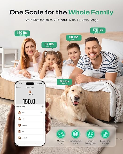 UREVO Digital Body Weight Scale with LED Display, Accurate Weight Measurement (5-180kg), Syncs with UREVO Health App for BMI & Fitness Tracking, Smart Bathroom Scale with Tempered Glass, kg/lb Units