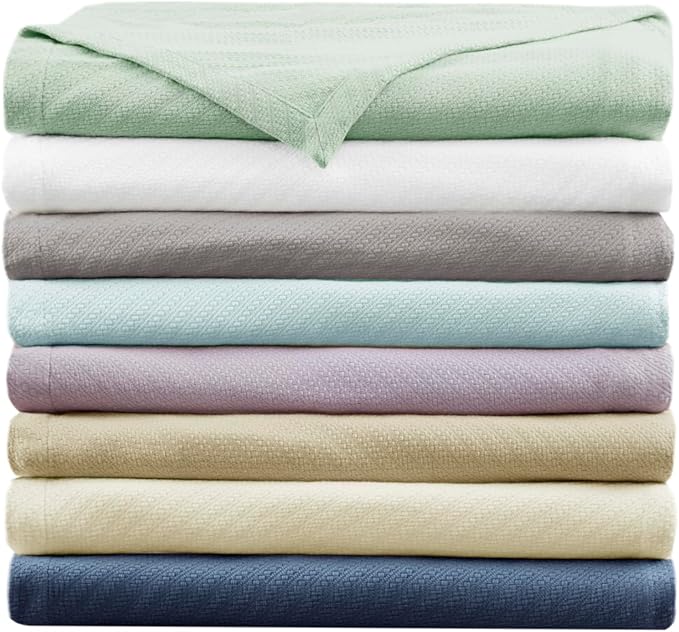 Madison Park Liquid Cotton Luxury Blanket Premium Soft Cozy 100% Ring Spun Cotton For Bed , Couch or Sofa, Twin, Sea Foam