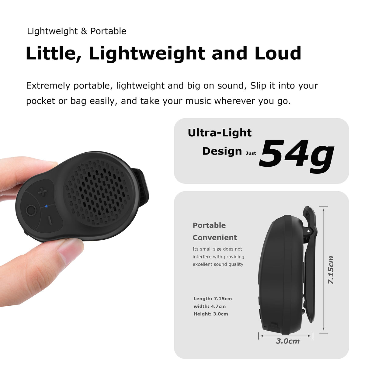 STDFORU Small Wearable Bluetooth Speaker Clip On Wireless Jobsite Pro Water-Resistant Portable Bluetooth Speaker Mini Wearable Speakers with Microphone for Workout Cycling Running (Black+Black)
