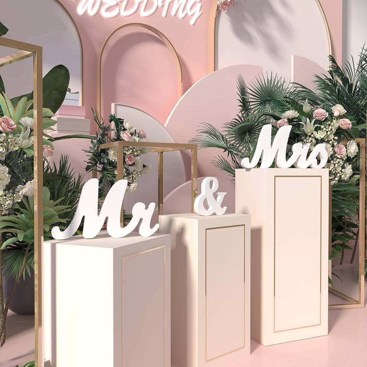 VIOPVERY Mr and Mrs Sign for Wedding Table,Large White Mr and Mrs Sign,Wooden Letters,Mr & Miss Sign with Just Married Banner Wedding Decorations for Anniversary