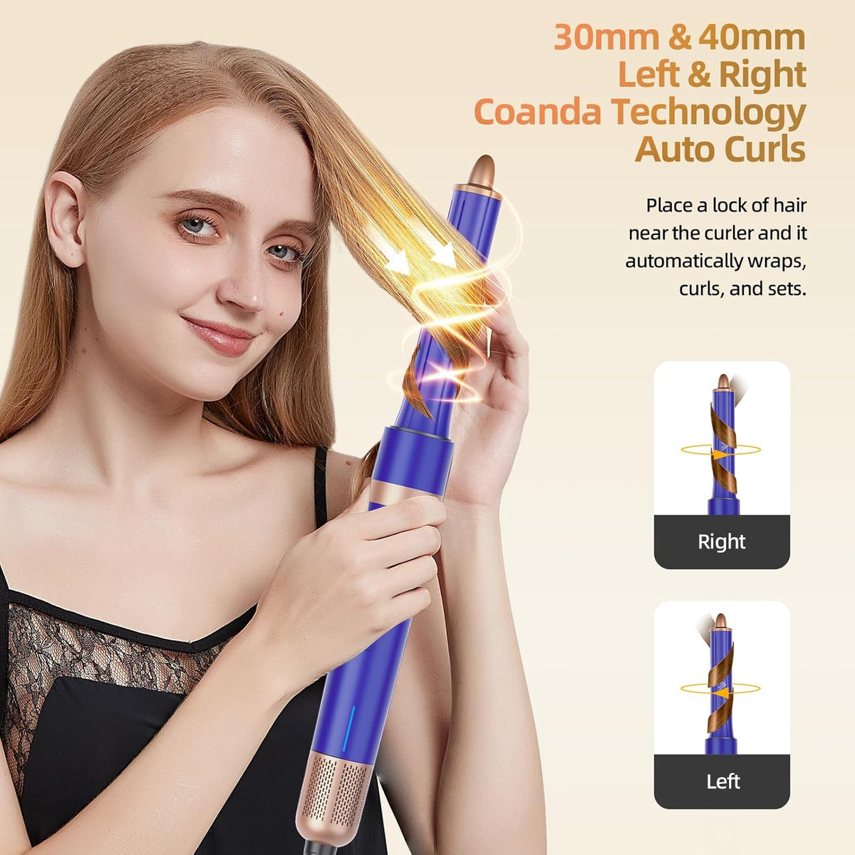 T-GOGO Hair Dryer Brush Professional: 6 in 1 Hot Air Hair Styler & Dryer Set, Powerful Hair Air Curling Iron High-Speed Negative Ionic Blow Dryer, Auto-Wrap, No Heat Damage (Blue)