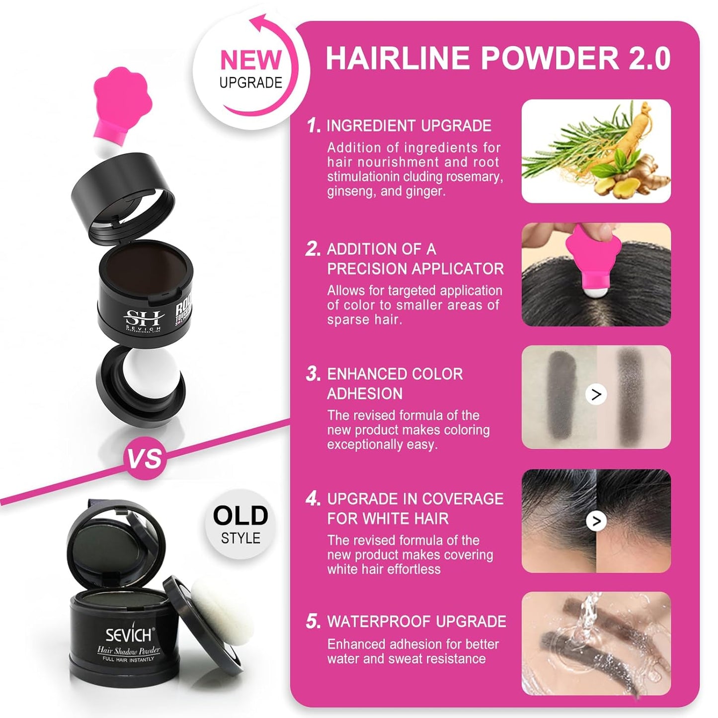 Sevich Hairline Powder 2.0，Instantly Conceals Hair Loss, Root Touch up Powder, Hair Shadow Toppers for Women & Men Thinning Gray Hair, Windproof & Sweatproof, 48H Makeup Lasting, Medium brown