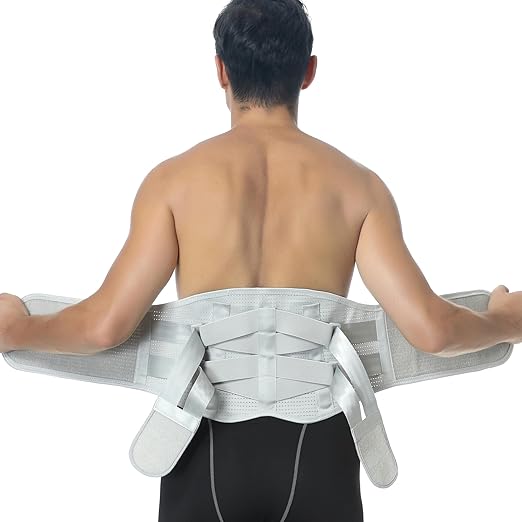 NeoTech Care Back Support Belt - Breathable & Adjustable Lower Back Brace - Double Pull Compression Straps (Grey, Size M)