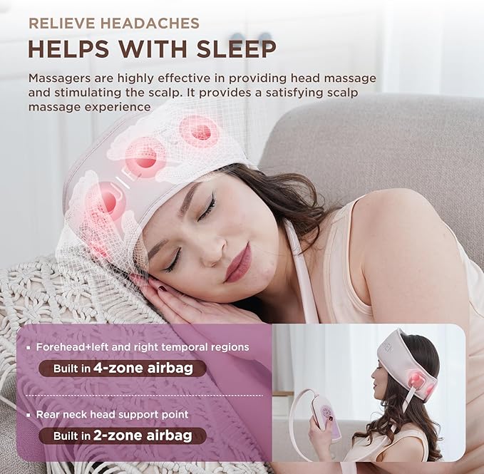 Head Massager,Scalp Massager,3 Gear Constant Temperature Hot Compress and Comfortable Kneading Squeeze for Head, Relieve Pressure, Fatigue, Sleep Aid | Ergonomic Bluetooth Scalp Massage Tool