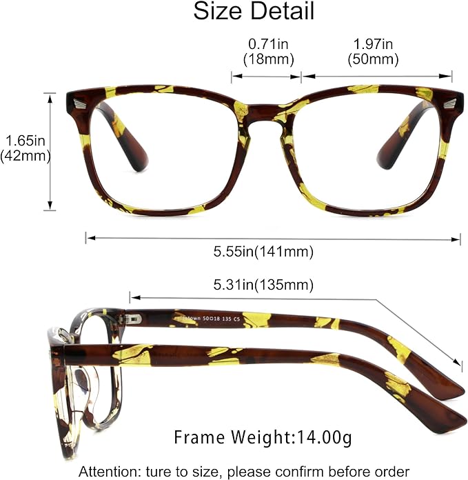 YEIN Bifocal Reading Glasses with Blue Light Blocking Lenses, Bifocal Reader for Women and Men, Vintage Square frame with Spring Hinge (+0.50/+2.25 magnification)