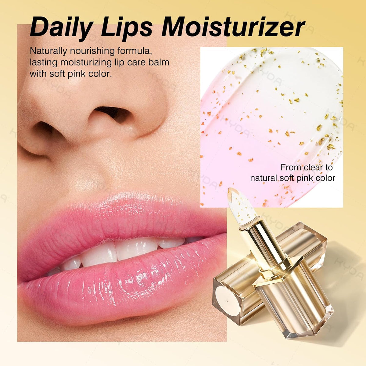 KYDA 2 Pcs Transferproof Color Changing Lipstick with Gold Flakes, Changes from Clear to Sheer Pink, Moisturizing Tinted Lip Balm, Deep Nourishment, PH Changing Lipstick, Glossy Shine Lip Stain