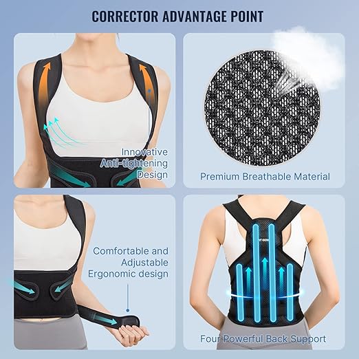 Fit Geno Back Brace Posture Corrector for Women and Men, Shoulder Straightener, Adjustable Full Back Support, Upper and Lower Back Pain Relief - Scoliosis, Hunchback, Hump, Thoracic, Spine Corrector