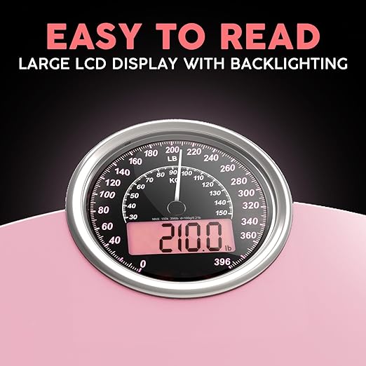 Adamson Hybrid 2-in-1 Analog & Digital Weighing Scale for Body Weight up to 400lbs + Thick Tempered Glass + Extra Large Display + Easy to Read Digital Bathroom Scale + New - Pink