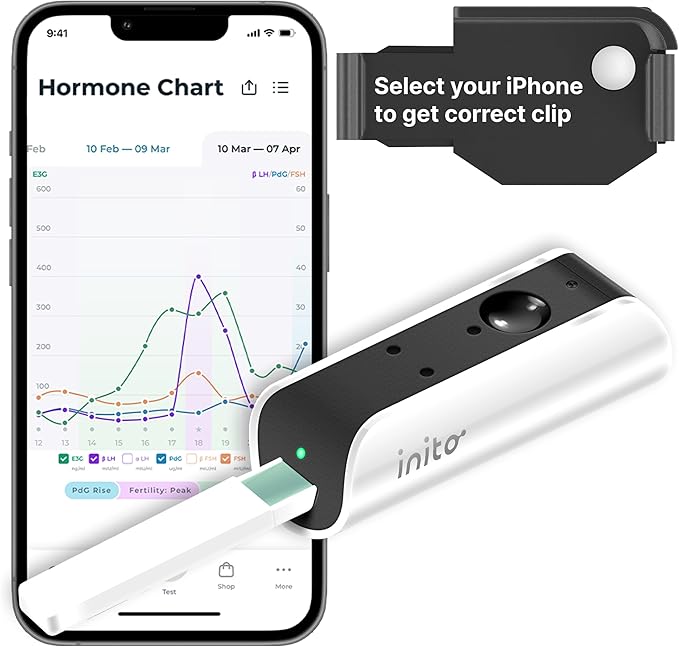 Inito Fertility Monitor & Hormone Tracker for Women | Estrogen, LH, PdG (Urine Metabolite of progesterone), FSH | Track and Confirm Ovulation | Includes 15 Test Strips (iPhone 12)