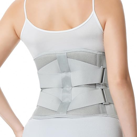NeoTech Care Adjustable Double Pull Lumbar Brace/Lower Back Belt (Grey, Size M)