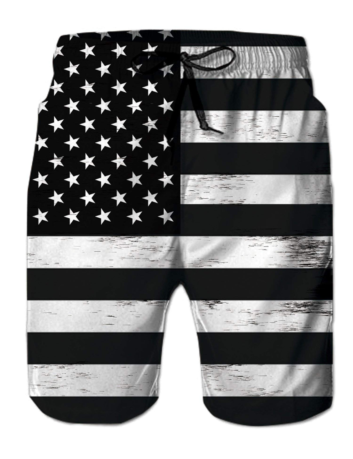 uideazone Men's 3D Black White American Flag Print Beach Short Quick Dry Surfing Boardshorts with Pocket