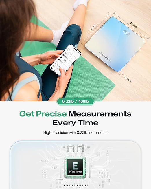 UREVO Digital Body Weight Scale with LED Display, Accurate Weight Measurement (5-180kg), Syncs with UREVO Health App for BMI & Fitness Tracking, Smart Bathroom Scale with Tempered Glass, kg/lb Units