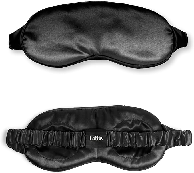 Loftie Silky Sleep Eye Mask - Light Blocking Sleep Mask - Silk Masks for Sleeping - Silky Material, Elastic Band, Low Tension Cups - for All Head Shapes and Sizes - Travel Pouch Included (Black)