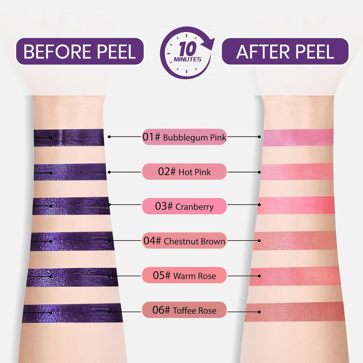 Lip Stain Peel Off, All Day Lip Liner Tint with Tweezer, Long Lasting Waterproof Transfer-Proof, Matte Lip Stains Makeup, Highly Pigmented Color, Bubblegum Pink