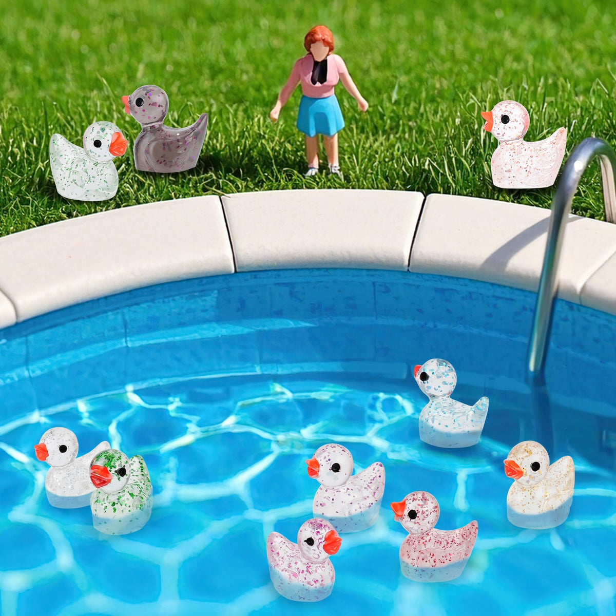 YsesoAi 100Pcs Glitter Mini Resin Ducks, Tiny Ducks Figurines Bulk for Miniature Dollhouse Decor Accessories Garden Aquarium Potted DIY Ornament Charms Office Classroom Activity to Hide Party Toys
