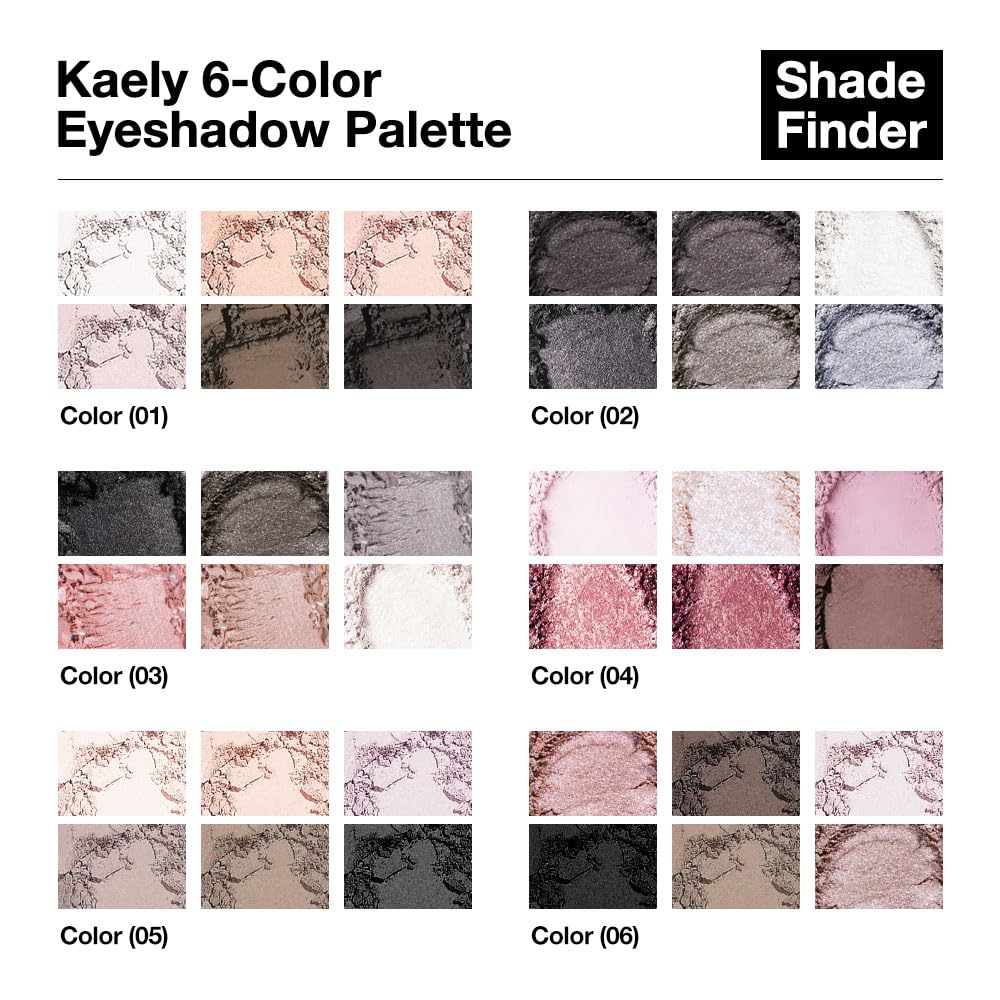 Kaely 6 Colors Mini Smoky Eye Shadow Palette Makeup, Black Grey White Silver Glitter Shimmer Smokey Eye Eyeshadow Palette for Older Women Pigmented Waterproof, Goth Halloween Makeup, Cruelty-free 02