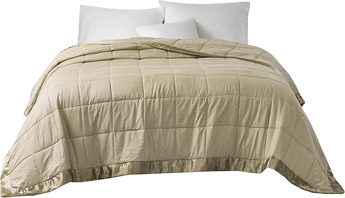Madison Park Cambria Down Alternative Blanket, Premium 3M Scotchgard Moisture Wicking Treatment, Lightweight and Soft Bed Cover For Summer with Satin Trim, Oversized Full/Queen Taupe