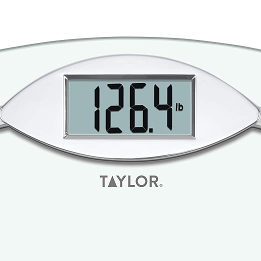 Taylor Digital Bathroom Scale, Highly Accurate Body Weight Scale, Instant On and Off, 400 lb, Sturdy Clear Glass with Chrome Finish Base