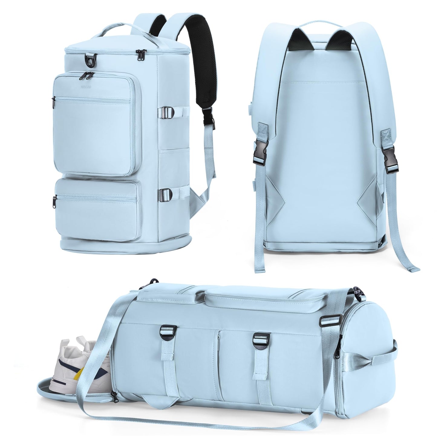 MIYCOO Gym Bag for Men Women - 3 in 1 Duffle Bag and Gym Backpack with Shoes Compartment and Wet Pocket - Sports Bag Carry On Weekender Overnight Backpack for Travel, Blue