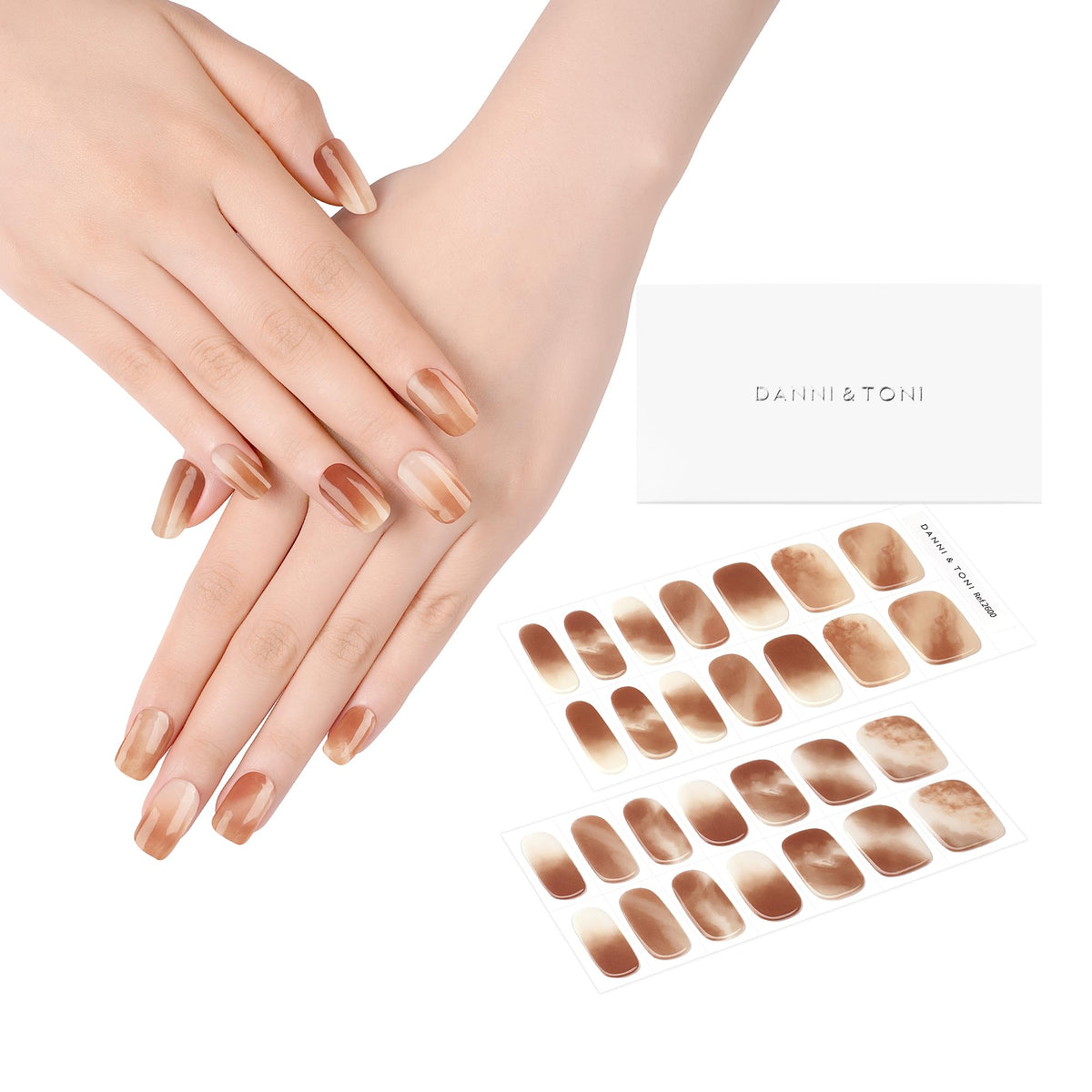 DANNI & TONI Earthy Ombre Nail Strips (Autumn Essence) Brown Gradient Gel Nails 28 Stickers