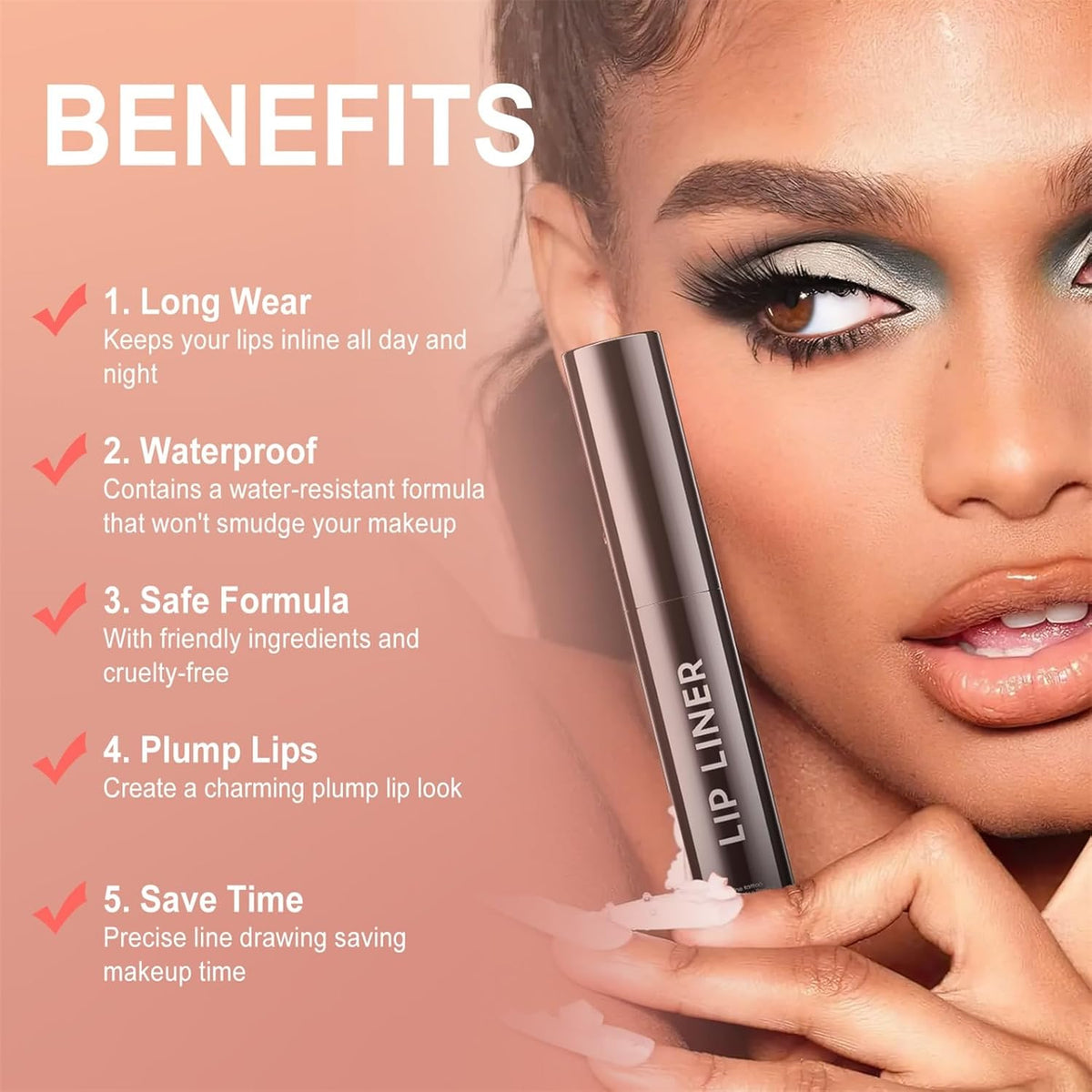 OETUIOW Lip Stain, Lip Liner, Waterproof Moisturizing Long-Lasting, Non-Stick Cup for Women All Skin Types, Black Color