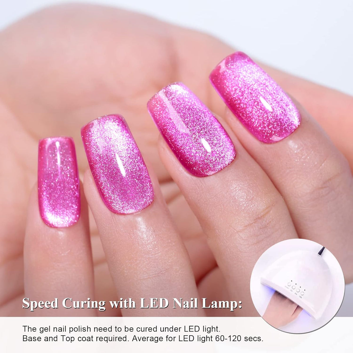Imtiti Medium VioletRed Color Gel Nail Polish, 0.5 fl oz Holographic 9D Cat Eyes Glitter Magnetic Gel Polish with Magnetic Stick for Nail Salon