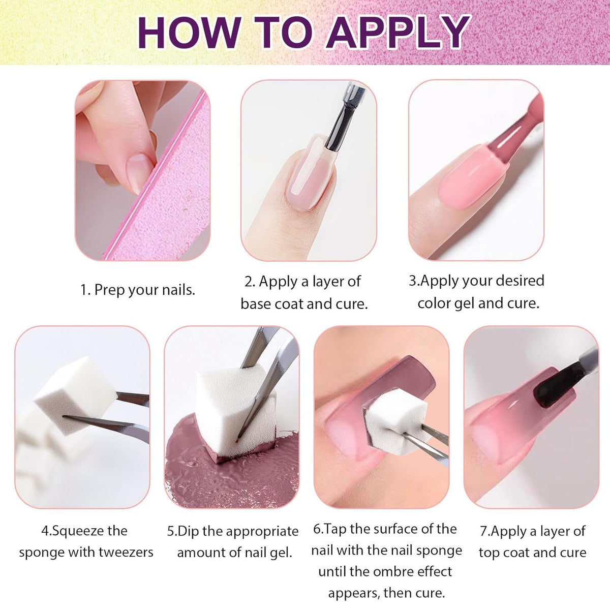 Gradient Painting Gel, Bright Neon Color for Ombre Fluorescent Jelly Nail Polish Platte Kit with 100pcs Sponges&Tweezers for Pat Nails Aura Nails, French Manicure Palette Cyber Gelight