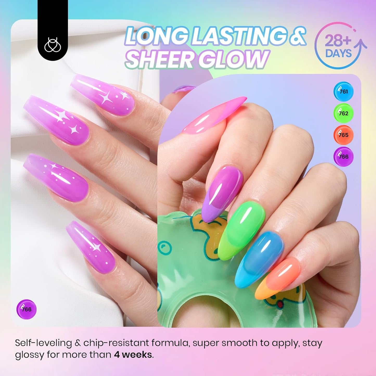 Beetles Neon Gel Nail Polish Set, 6 Colors Summer Jelly Gel Polish Kit Sheer Hot Pink Green Orange Purple Blue Yellow Translucent Effect Soak Off UV French Nail Art Manicure Gift for Women