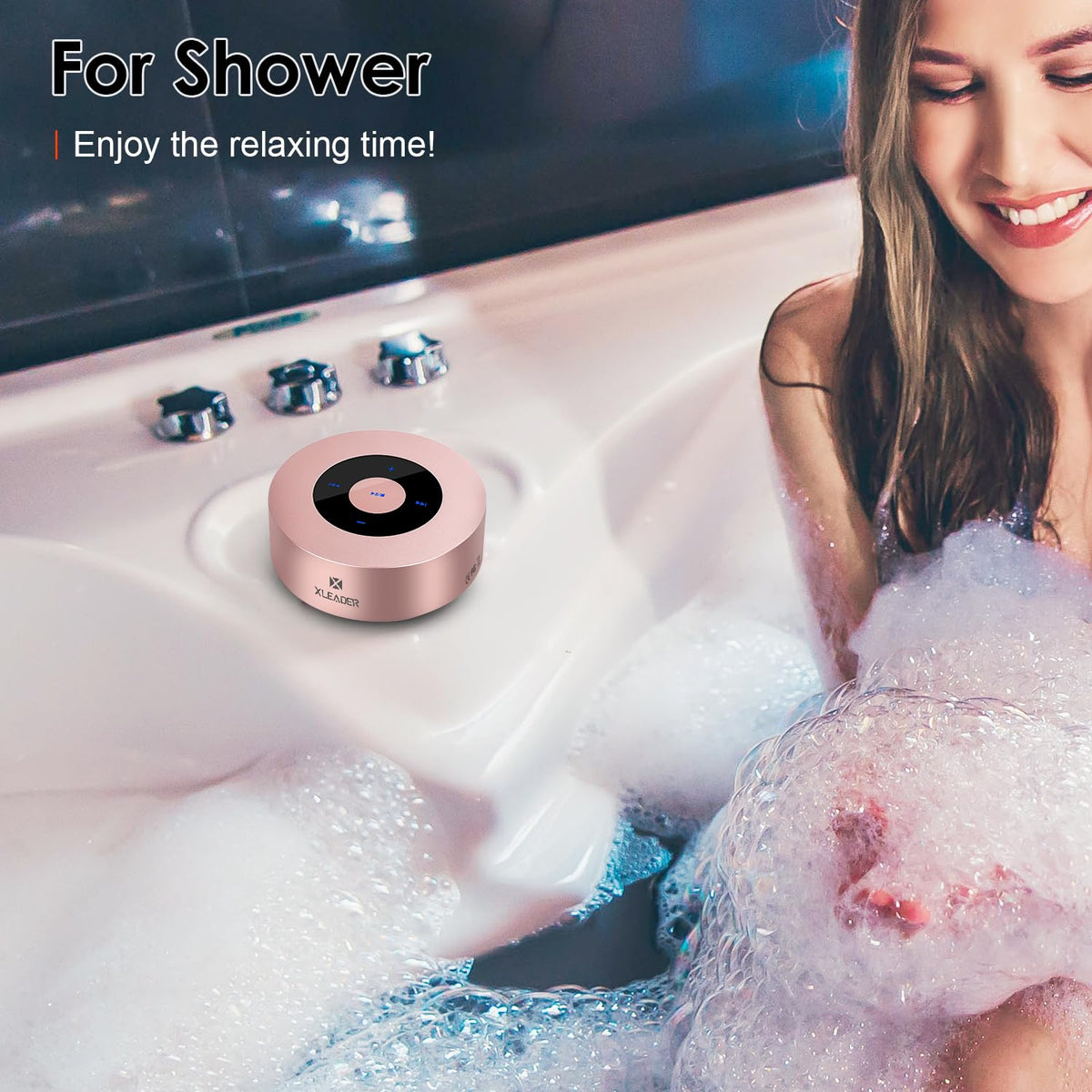 XLEADER [Smart Touch] Mini Bluetooth Speaker SoundAngel A8 (3rd Gen) Premium Rose Gold with Portable Waterproof Case Mic TF Card Aux, for iPhone iPad Shower Electronic Christmas Xmas Gifts