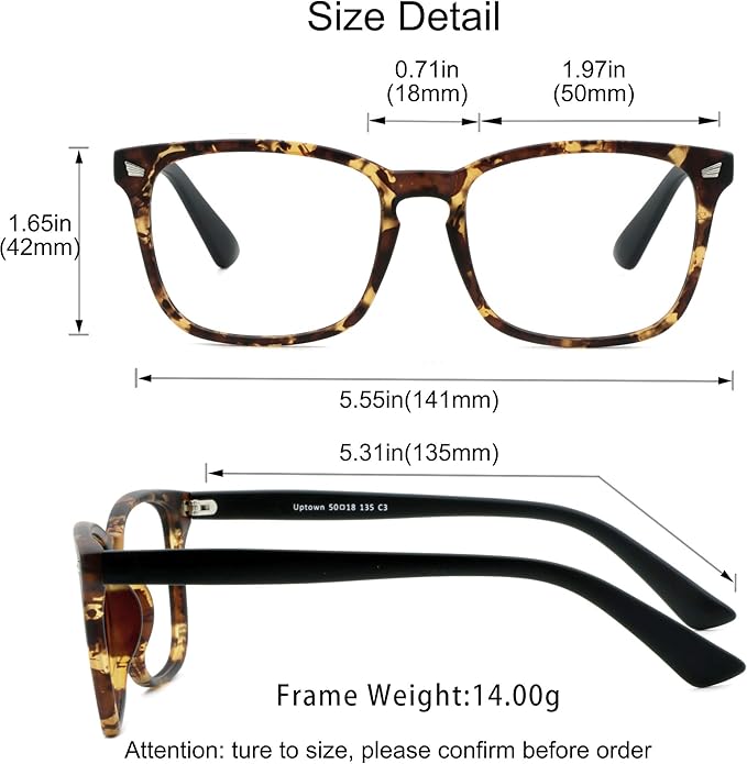 YEIN Bifocal Reading Glasses with Blue Light Blocking Lenses, Bifocal Reader for Women and Men, Vintage Square frame with Spring Hinge (+0.50/+2.50 magnification)