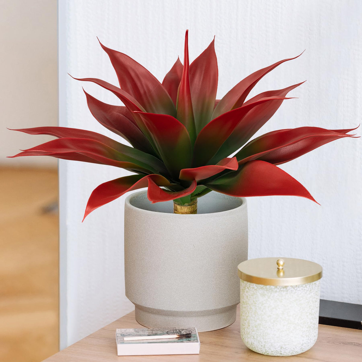 Ttranewsoo Artificial Agave Plants,Large UV Resistant Fake Agave Planters for Indoor and Outdoor Decorating Tropical Plant Succulents Greenery Indoor Decor (2Pack,18" Red)