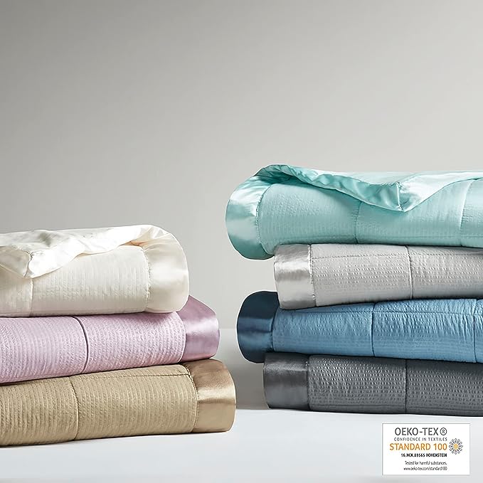 Madison Park Cambria Down Alternative Blanket, Premium 3M Scotchgard Moisture Wicking Treatment, Lightweight and Soft Bed Cover For Summer with Satin Trim, Oversized King Gray
