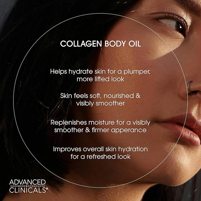 Advanced Clinicals Collagen Body Oil + Vitamin C Brightening Body Oil Moisturizer 2pc Skincare Set - Nourishing, Brightening, & Firming Massage Oil To Improve Look Of Crepe Skin + Dark Spots, 2PC Set