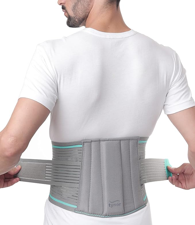 TYNOR Back Brace Lumbo Sacral Belt for Men & Women, Herniated Disc, Sciatica, Scoliosis & Lower Back Pain Breathable Back Support Belt, Adjustable Straps with Removable Pad (Small, Grey)