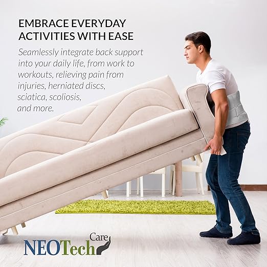 NeoTech Care Adjustable Double Pull Lumbar Brace/Lower Back Belt (Grey, Size M)