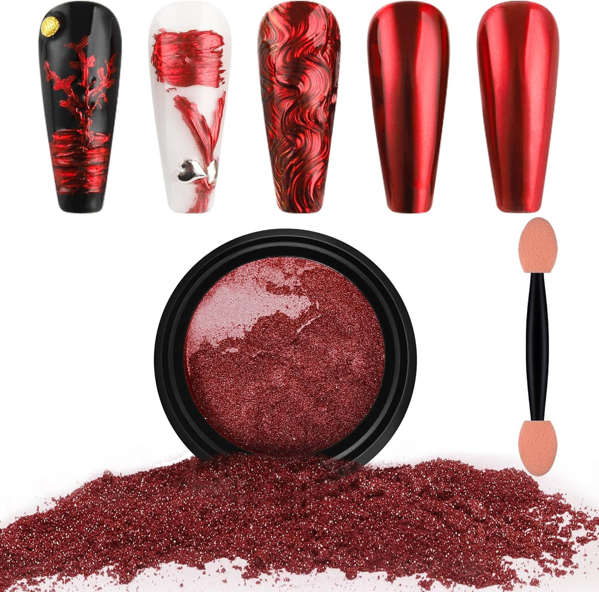 Artdone Chrome Nail Powder,Red Iridescent Aurora Powder Metallic Mirror Effect Pigment Pearlescent Mermaid Pigment Pearl Glitter Dust Kit, Nail Art Decoration, Resin Craft