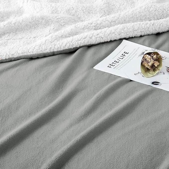 IR Imperial Rooms Silver Sherpa Blankets Queen Size for Bed - Wholesale Bulk Pack of 9 Sherpa Blankets - Soft Fluffy Throw Blanket for Hotels, Guest Bedroom, 90x90 Inches