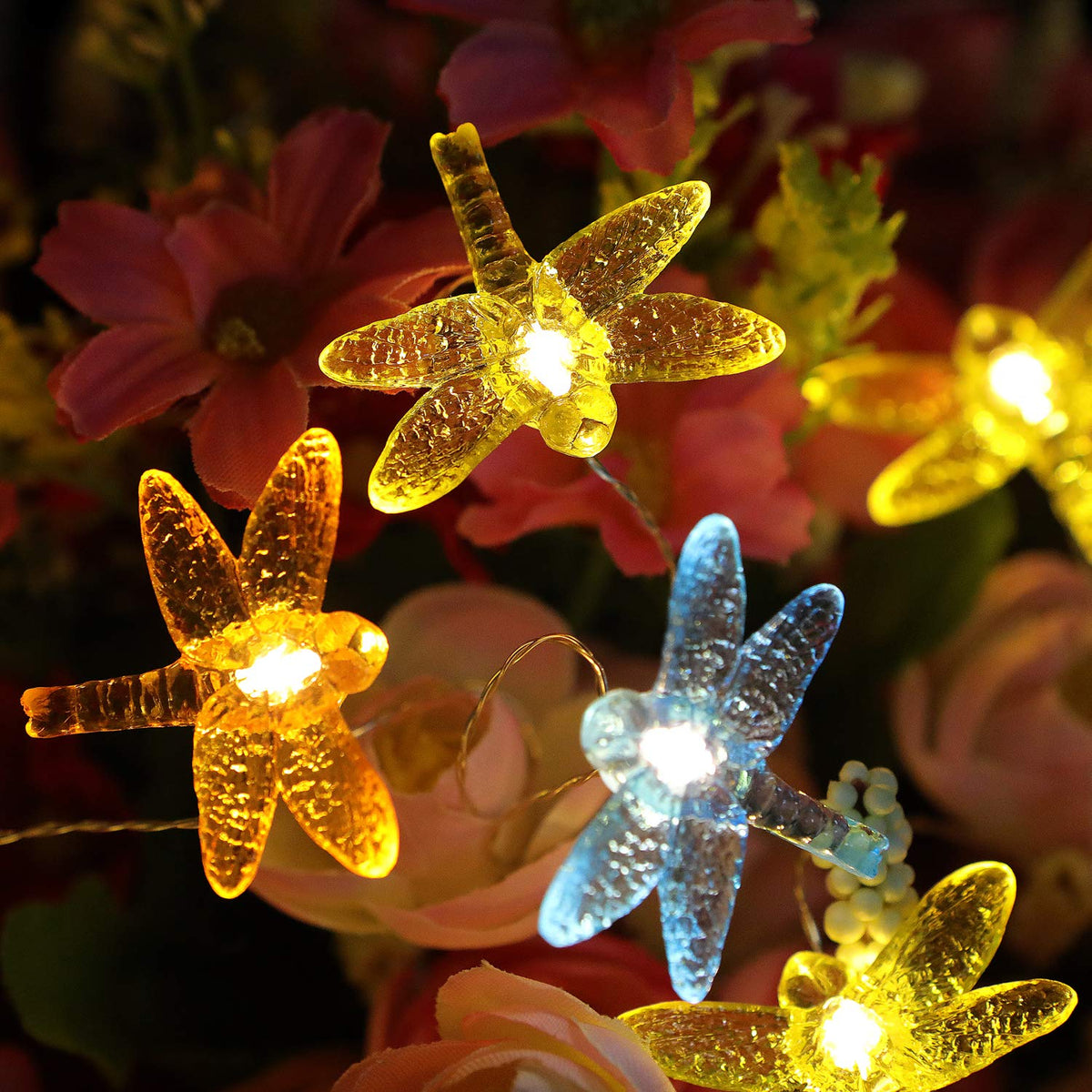 WSgift Dragonfly Decorative String Lights, 18.7 Ft 40 LED USB Plug-in Copper Wire Dragonfly Fairy Lights for Various Decoration Projects (Warm White, Remote Control with Timer)