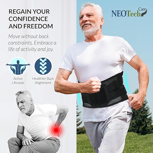 NeoTech Care Adjustable Double Pull Lumbar Brace/Lower Back Belt (Black, Size L)