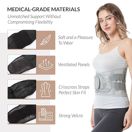 NeoTech Care Adjustable Double Pull Lumbar Brace/Lower Back Belt (Grey, Size M)
