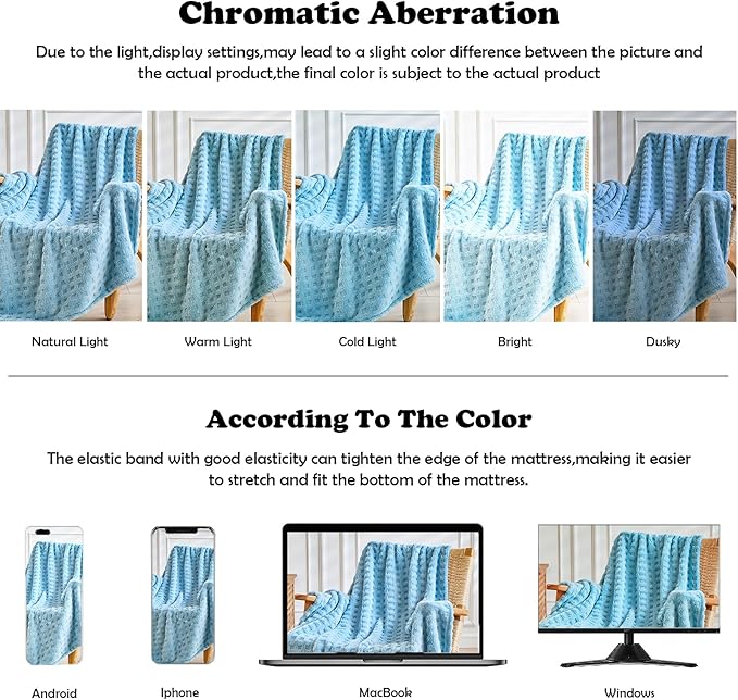 NEWCOSPLAY Super Soft Throw Blanket Blue Premium Silky Flannel Fleece 3D Waffle Checkered Lightweight Bed Blanket All Season Use (Blue, Throw(50"x70"))
