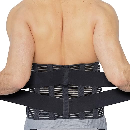 NeoTech Care Adjustable Compression Wide Back Brace Lumbar Support Belt (Charcoal, Size M)