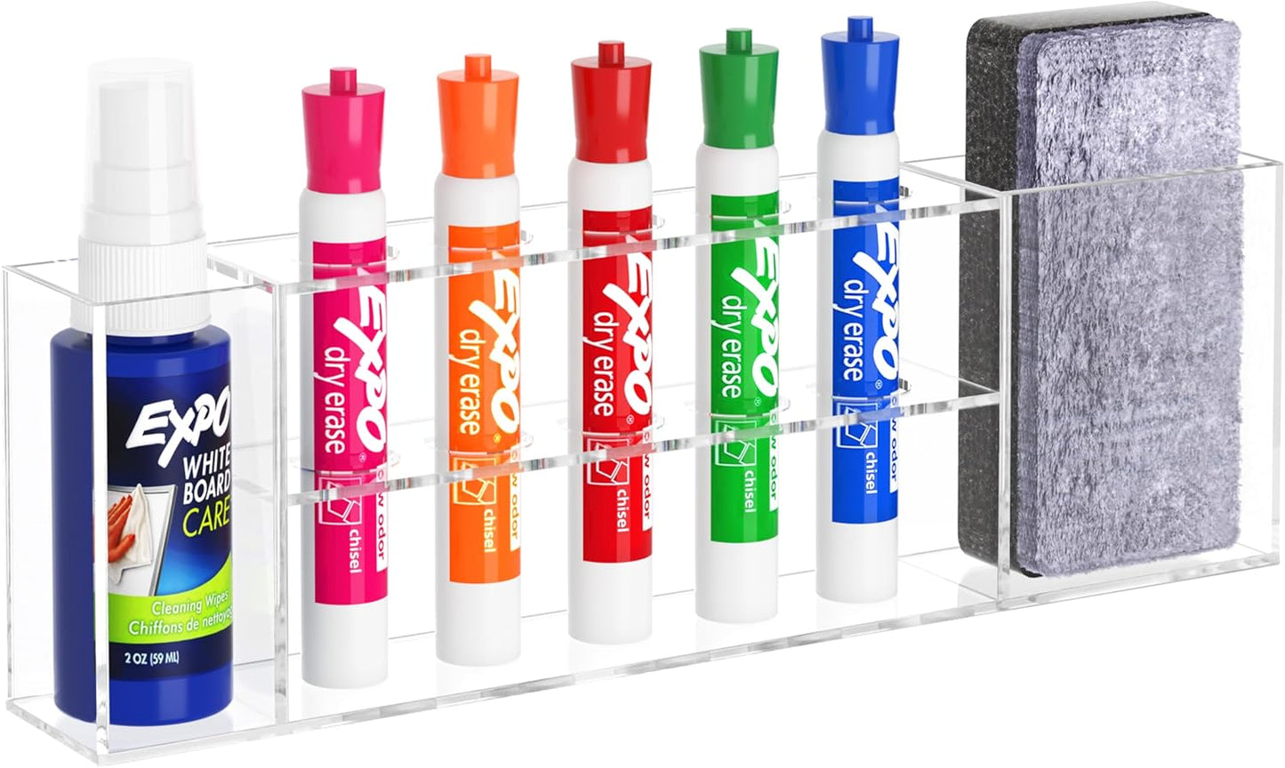 HBlife Acrylic Magnetic Dry Erase Marker Holder for Whiteboard, Wall Mount 5 Slots Magnet Pen Pencil Holder for Fridge Refrigerator, Locker Organizer Accessories for School Classroom Office, Clear