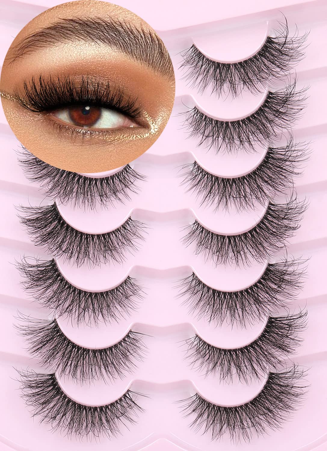 False Eyelashes Clear Band Faux Mink Lashes Fluffy 16mm Cat Eye Transparent Band Wispy Eyelashes Invisible Strip Lashes Pack